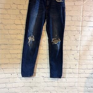 Old Navy Dark Blue Distressed Straight Leg Jeans